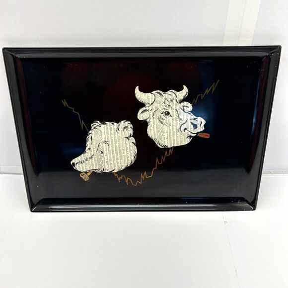 VTG Couroc Monterey California Bull Bear Tray 18 X 12.5” Black Lacquer MCM - Picture 1 of 10